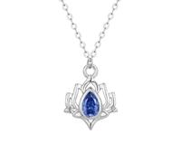 QKCQQTS Women's Crystal Lotus Necklace, S925 Silver Blue Diamond Lotus Pendant, Jewelry Gift for Women (1pcs)