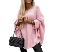 QKCQQTS Women's Elegant Knitted Cape Sweater,Loose Casual Poncho Pullover,women cape Sweater fashion knitted shawl sweater (pink,S/M)