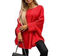 QKCQQTS Women's Elegant Knitted Cape Sweater,Loose Casual Poncho Pullover,women cape Sweater fashion knitted shawl sweater (red,L/XL)