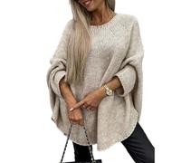 QKCQQTS Women's Elegant Knitted Cape Sweater,Loose Casual Poncho Pullover,women cape Sweater fashion knitted shawl sweater (Apricot,L/XL)