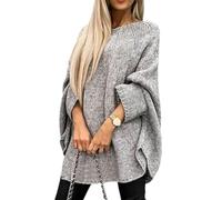 QKCQQTS Women's Elegant Knitted Cape Sweater,Loose Casual Poncho Pullover,women cape Sweater fashion knitted shawl sweater (gray,L/XL)