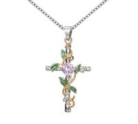 QKCQQTS Women's Leaf Wrapped Cross Necklace - Elegant Pendant Birthday/Mother's Day Gift for Mom (Platinum)