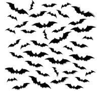 QKEINV 120Pcs 3D Bats Window Stickers, 4 Sizes Black PVC Bat DIY, 3D Wall Clings Stickers, Halloween Bat Window Decoration for Halloween Outdoor Indoor Bar Room Window Decoration