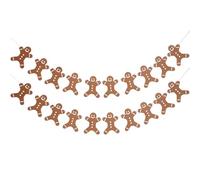 QKEINV 2pcs Gingerbread Man Christmas Bunting, Xmas Handmade Felt Garland, Gingerbread Man Christmas Garland, Christmas Gingerbread Decorations for Xmas DIY Holiday Indoor House Kitchen Party Decor