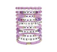 QKEOISUD 10Pcs Kpop Friendship Merch Bracelets Stackable Stretch Singer Inspired Letter Bracelets, Rumi Zoey Mira Cartoon Birthday Party Couple BFF Fans Concert Decoration Jewelry Set