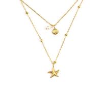 QKEOISUD 2PCS Gold Shell Necklace for Women,Summer Outfits Seashell Starfish Stackable Pendant Necklace,Adjustable Layered Sea Shell Charm Necklaces Beach Vacation Essentials Holiday Jewelry
