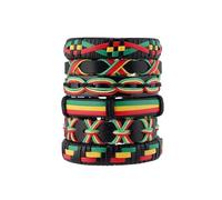 QKEOISUD 6pcs Rastafarian Bracelets,Rasta Adjustable Drawstring Strap Leather Braided Bracelet, Retro Jamaican Reggae Loop Men's and Women's Multi Layer DIY Travel Commemorative Jewelry Set