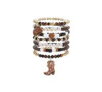 QKEOISUD 7pcs Cowgirl Beaded Bracelets,Stackable Western Beaded Stretch Bracelets with Cowgirl Hat and Boots,Boho Summer Beach Jewelry Accessories for Women