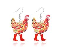QKEOISUD Cute Chicken Christmas Dangle Hook Earrings,Acrylic Animal Red Boots Colorful Neon Light Drop Earring,Women's Holiday Jewelry Accessories