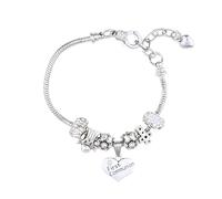 QKEOISUD First Holy Communion Gifts for Girls,Cross Angel Beaded Letter Peach Heart Bracelet,Cute Silver Alloy Accessory(18CM)