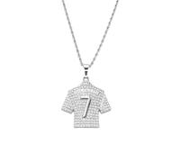 QKEOISUD Football Fan's Favorite: Number 7 Soccer Cloth Pendant Necklace Mens Football Fan's Sport Jersey Punk Alloy Silver with Diamonds Hip Hop Charm Jewelry Pendant Presents
