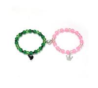 QKEOISUD Friendship Bracelets for Couples BFF Turquoise Pink Green Rhinestone Crown Hat Charm Beads Attract Bracelet Christmas Party Valentine's Day Accessories Decor