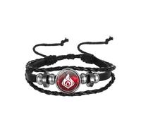 QKEOISUD Genshin Impact Pyro Elements Leather Bracelet, Offensive Fire Attribute Unisex God's Eye Cosplay Bracelets, Adjustable Braided Rope Bangle for Fortunate Jewelry for Both Male Female Fans