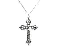 QKEOISUD Gothic Cross Pendant Necklace for Men Women,Exquisite Unisex Silver Hollow Cross Pendant,Fashion Vintage Long Chain Punk Goth Jewelry Accessories