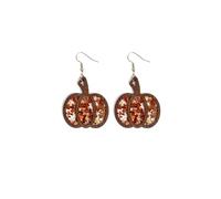 QKEOISUD Halloween Pumpkin Wooden Dangle Earrings for Women,Sparkle Glitter Lightweight Thanksgiving Drop Earrings Jewelry Presents