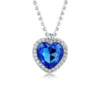 QKEOISUD Heart of the Ocean Necklace, Ocean Series Fashion Accessories Royal Blue Crystal Women's Love Necklace, Sapphire Pendant Rose Jewelry Mother's Day Gift