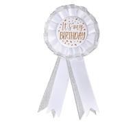 QKEOISUD It's My Birthday Brooch Pin,Satin Fabric Happy Birthday Button Apparel Pin Award Ribbon Badge Celebration Accessory for Women Men(White)