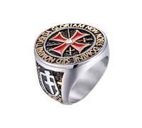 QKEOISUD Knights Templar Rings for Men,Stainless Steel Cross Ring Amulet Religious Jewelry,Crusader Cross Biker Ring Gold/Black Plated,Size 8