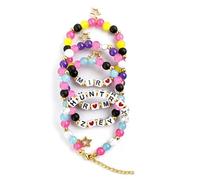 QKEOISUD Kpop Cartoon Letter Beaded Inspired Friendship Bracelet Set,Stackable Stretch Bracelets for Fans Birthday Jewelry Rumi Zoey Mira Colorful Alloy Star Charm Acrylic Concert Outfits Accessories