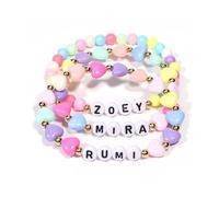 QKEOISUD Kpop Merch Rumi Zoey Mira Inspired Bracelets 3 Pcs Stackable Stretch Friendship Beaded Bracelets for Women,Personalized Heart-Shaped Acrylic Bead Bracelet,Colorful Fans Jewelry Gifts