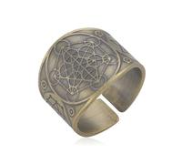 QKEOISUD Metatron’s Cube Ring for Men,Retro Style Bronze Guard Ring,The Book of Eno Archangel Metatron Protection Statement Band,Adjustable Opening,Size 8
