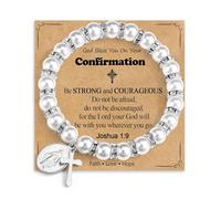 QKEOISUD Pearl Cross Charm Bracelet for Girls, Baptism First Communion Easter Confirmation Gifts for Teens Girls, Catholic Religious Christian Elastic Bracelet Jewelry Accessories
