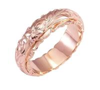 QKEOISUD Rose Gold Carved Ring, Fashionable Carved Rose Flower Alloy Jewelry, Exquisite Patterned Birthday Jewelry Gift for Couples and Women (US Size 7)