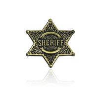 QKEOISUD Sheriff's Badge, Sheriff's Hexagonal Star Brooch,Western Cowboy Hexagonal Star Emblem Police Badges Pin Vintage Personalized Fashion Alloy Broochs,Unisex