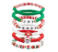 QKEOISUD Soft Clay Bead Christmas Bracelets,Merry Joy Layering Colorful Stackable Stretch Christmas Holiday Jewelry Bracelet for Women Girls Party Supplies