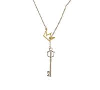QKEOISUD Sora Keyblade Weapon Pendant Necklace, Classic Game Theme Kingdom Crown Stainless Steel Forgotten Blade Necklace, Fans Cartoon Jewelry Gift