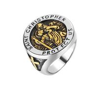 QKEOISUD St.Christopher Rings for Men Titanium Steel Gold Protect US Statement Bands Arch Angel Patron Saint Punk Cross Retro Personality Accessory Jewelry Size 8