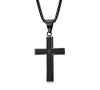 QKEOISUD Stainless Steel Cross Necklace for Men,Hip Hop Personalized Cross Pendant,Retro Faith Cross Collarbone Chain,Fashion Jewelry Necklace(Black)