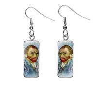 QKEOISUD Vincent Van Gogh Paintings Art Dangle Drop Earrings,Famous Self Portrait Series Retro Style Stainless Steel Rectangular Earrings Accessories, Women's Artistic Jewelry Gifts