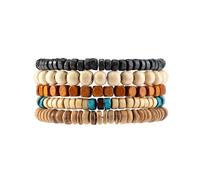 QKEOISUD Wooden Bead Bracelet for Men Women,Stacked Natural Wood Bead Bracelet Set,Bohemian Style Ethnic Tribal Bracelets,Perfect for Casual Outdoor Party Wear