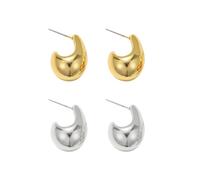 QKEPCY 2 Pairs Gold Stud Earrings Set for Women Gold/Silver Drop Earrings Hypoallergenic Waterdrop Earrings Lightweight Earrings for Women Girls