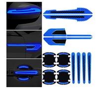 QKEPCY QPESRY 12pcs Car Door Handle Covers Universal Carbon Fiber Car Stickers Set Reflective Decal Stickers for Car Fender Rearview Mirror Reflective Sticker Safety Warning Guard Film, Blue (CS1)