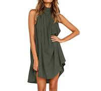 QKEPCY Summer Dresses for Women Beach Dress Bikini Beachwear Coverups Casual Vacation Short Summer Halter Dresses Casual Plus Size Flowy Swing Short Sleeve Loose Tunic (Green L)