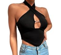 QKEPCY Vests for Women Crisscross Halter Tank Tops Summer Tops Ladies Sleeveless Front Wrap Backless Cami Crop Top Y2K Bustier Corset (L)