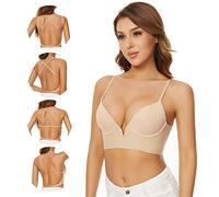 QKEPCY Women's Bra Push Up Bra Deep Plunge Bra Convertible Push up Low Cut Seamless U Bra Low Back Bra Many Ways to Wear (32/70AB)