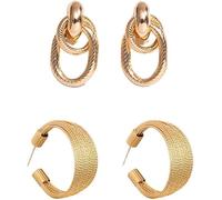 QKEPCY Women's Creole Earrings Oval Gold Drop Earrings Small Light Chunky Stud Earrings Boho Earrings for Girls Gifts, Copper, No Gemstone