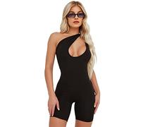 QKEPCY Women's Jumpsuits Slim Fit One Piece Bodycon Jumpsuit One Shoulder Bodysuit Sexy Sleeveless Clubwear Playsuit Yoga Shapewear Workout Outfit Romper (M)