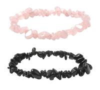 Qkhcable Chakra Bracelets for Women, 2PCS Natural Crystal Chip Bracelets Lrregular Reiki Gemstone Black Tourmaline Braceletst Rose Quartz Bracelet for Men Women, Healing Protection, Yoga, Meditation
