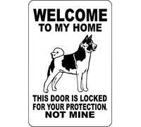 QKIODS Aluminum Metal Sign Welcome to My Home Akita Dog For Bars Club Restaurants Cafes Pubs 8x12 Inches