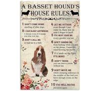 QKIODS Aluminum Metal Signs Vintage A Basset Hound's House Rules For Bars Club Restaurants Cafes Pubs 8x12 Inches