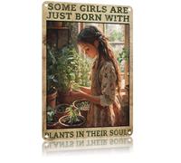 QKIODS Vintage Garden Metal Tin Signs Some Girls Are Just Born with Plants Funny Aluminum Sign Retro Wall Decor for Home Yard Greenhouse Outside 8×12 Inch