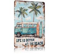 QKIODS Vintage Metal Tin Signs Life is Better at The Beach Funny Aluminum Sign Retro Wall Decor for Summer Home Bar Pubs Cafe Garage 8×12 Inch
