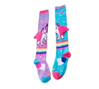 Qkiome Little Girl Knee High Socks Cute Funny Cartoon Pony Print Long Stockings Crazy Novelty Animal Child Socks (Pink, One Size)