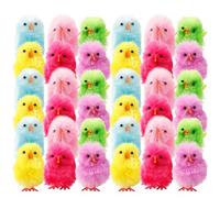 Qkiome Pack of 60 or 36 Yellow Mini Easter Chicks Cute Fluffy Chenille Chicks Easter Basket Stuffers Easter Crafts Bonnet Home Decor Cake Toppers Party Supplies (Multicolor, 36Pcs)