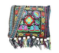 Qkiome Women Boho Hippy Bag Embroidery Tassel Bag Vintage Ethnic Shoulder Bag Exquisite Colored Square Shape Tote Handbag (Blue, One Size)