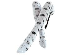 Qkiome Women's Christmas Knit Thigh High Socks Contrast Color Snowflake Print Over Knee High Stockings Winter Warm Long Socks with Satin Bow Decoration (White, One Size)